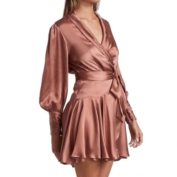 🩷 Zimmermann Silk Wrap Sash Tie Mini Dress Rose Pink AU 1 Small S - Picture 5 of 16